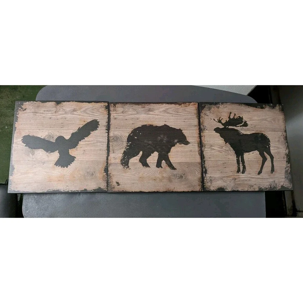 Nature Wildlife IKEA 3 Piece Wall Art Owl Elk Bear